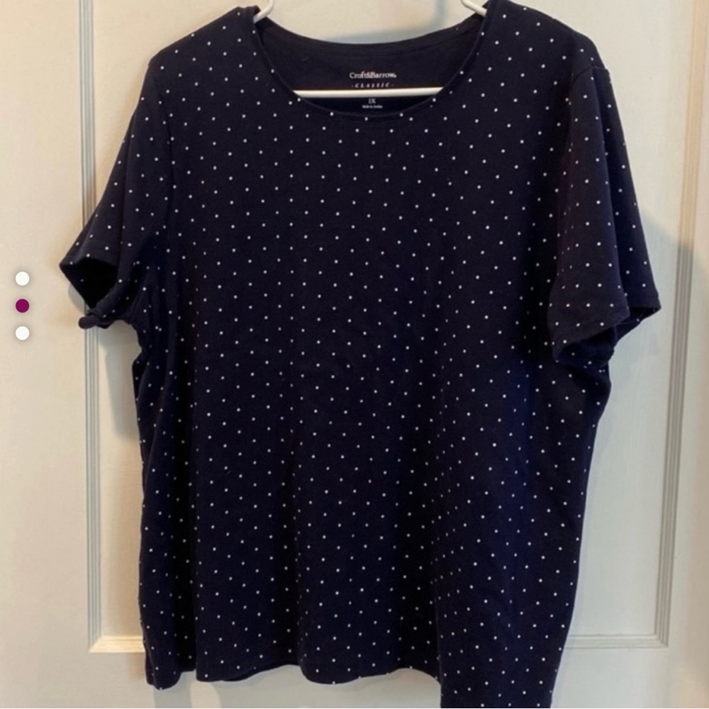 Croft & Barrow Blue and White polka dot top. Size 1X - Picture 2 of 3